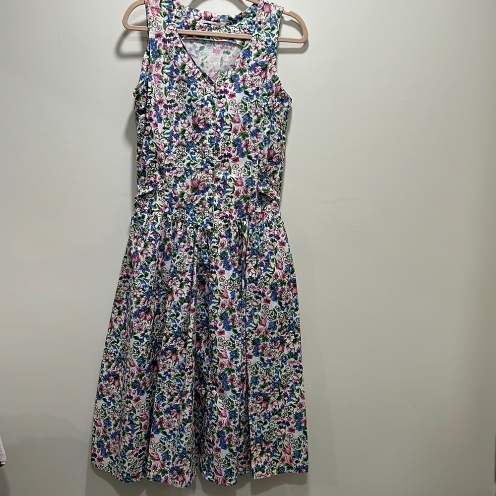 VINTAGE sleeveless floral print dress with pockets